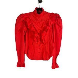 Vintage Victorian Ruffle Steampunk Top Red M Poet 70s Gothic Valentine Feminine